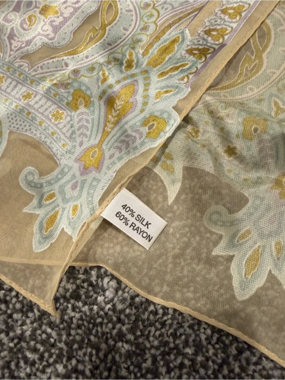 Vintage Ornate Silk Scarf in Champagne